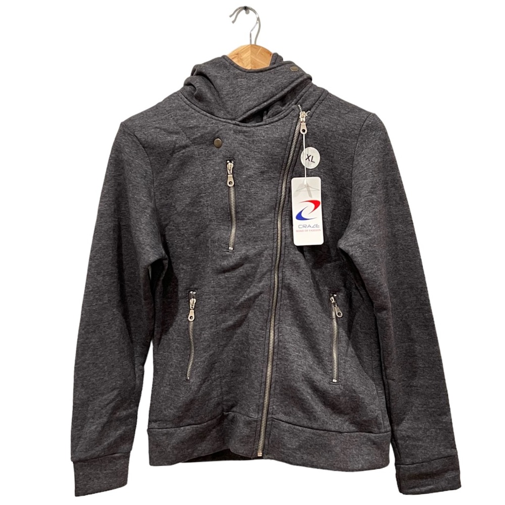Craze Gray Moto Hoodie Sweatshirt Zippers Size XL Brand New With Tags NWT